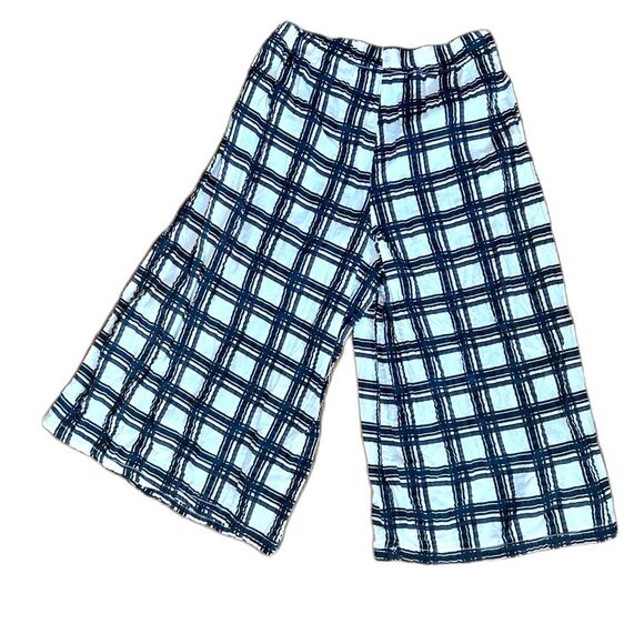 Baci & Amici Cropped Wide Leg Pants Black Plaid Stretch Waist Womens Medium 8 10 - Picture 2 of 4